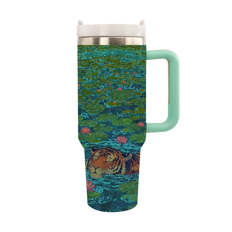 Tasse Thermos Isolée avec Imprimé Tigre – Tasse à Boire Réutilisable