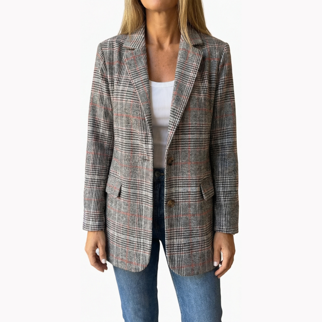 Ellara – Blazer à col en plaid décontracté