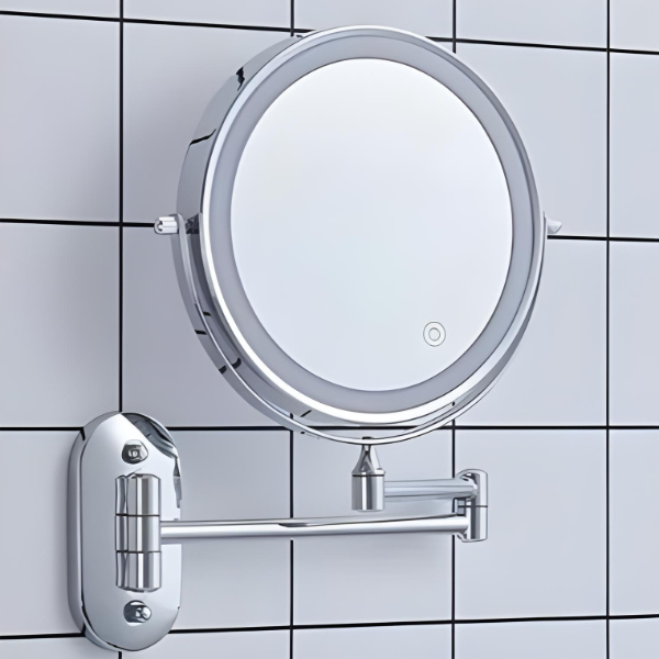 Miroir de Maquillage LED Skanto | Rechargeable | Cosmétiques & Bain | Chrome Argent