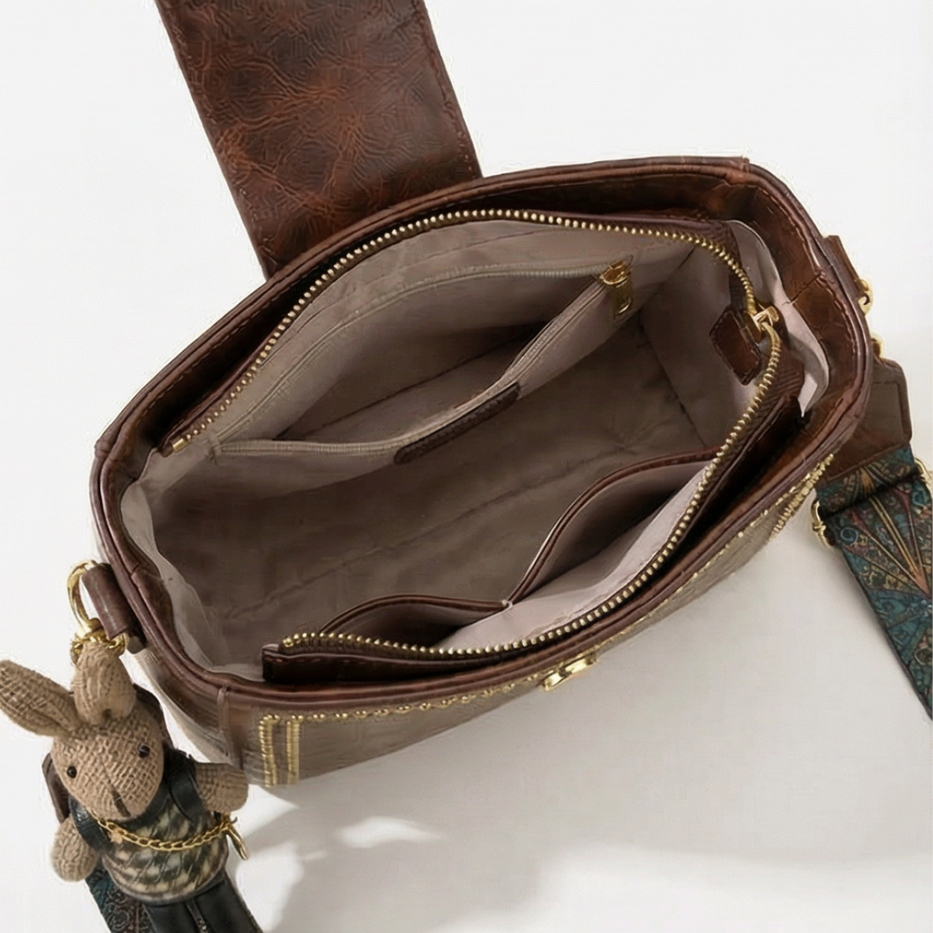 Trovata - Sac seau vintage en bandoulière avec sangle artisanale