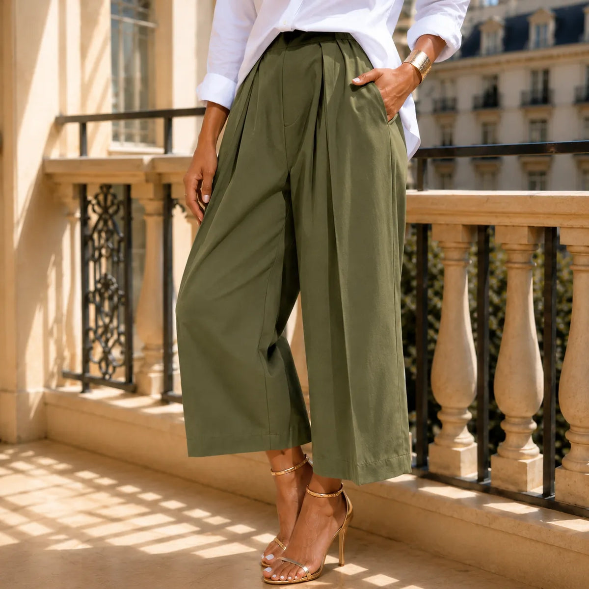 Plissé – Pantalon large cropped plissé