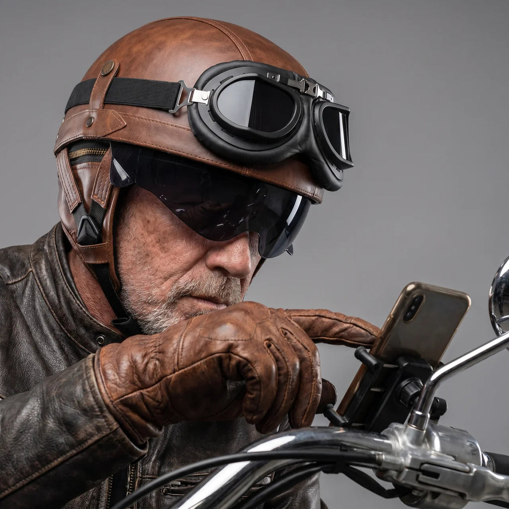 Aviateur Vintage | Casque de Moto Demi-Visage avec Visière Rétractable | Casque Confortable pour des Balades Urbaines Stylées