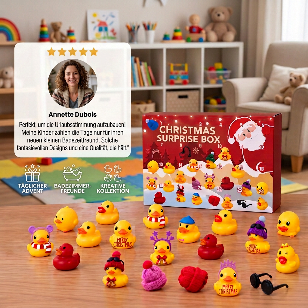 Calendrier de l'Avent de Noël avec des canards en caoutchouc