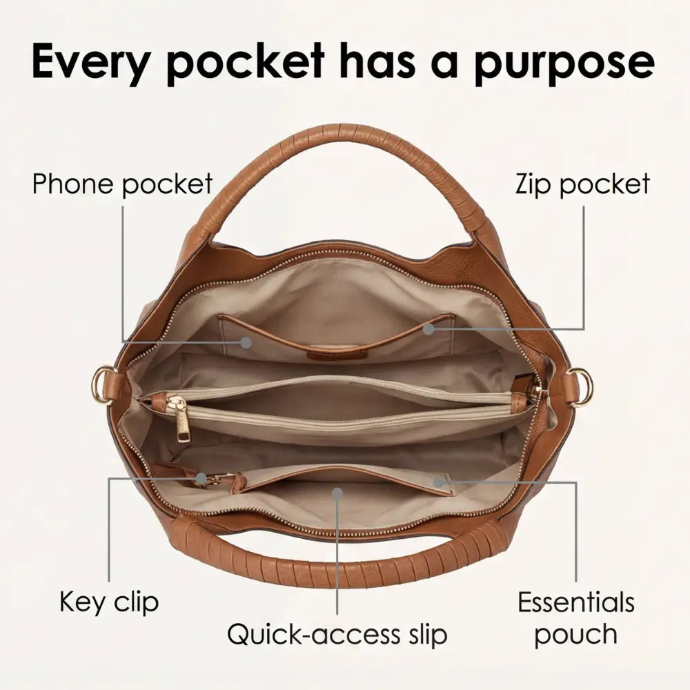 Sac hobo en cuir synthétique polyvalent et organisé