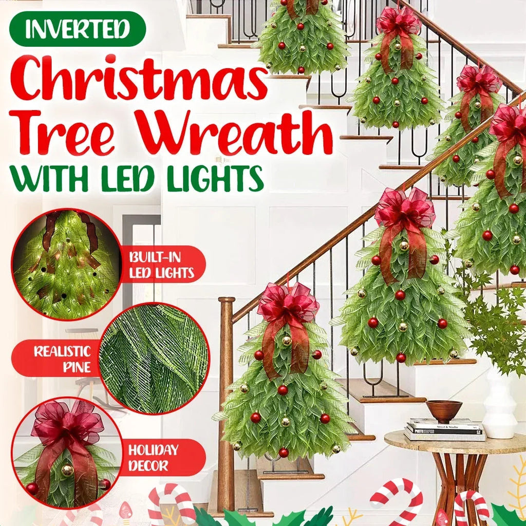 Couronne de Noël | Arbre inversé & Minuteur LED | 53 x 48 cm