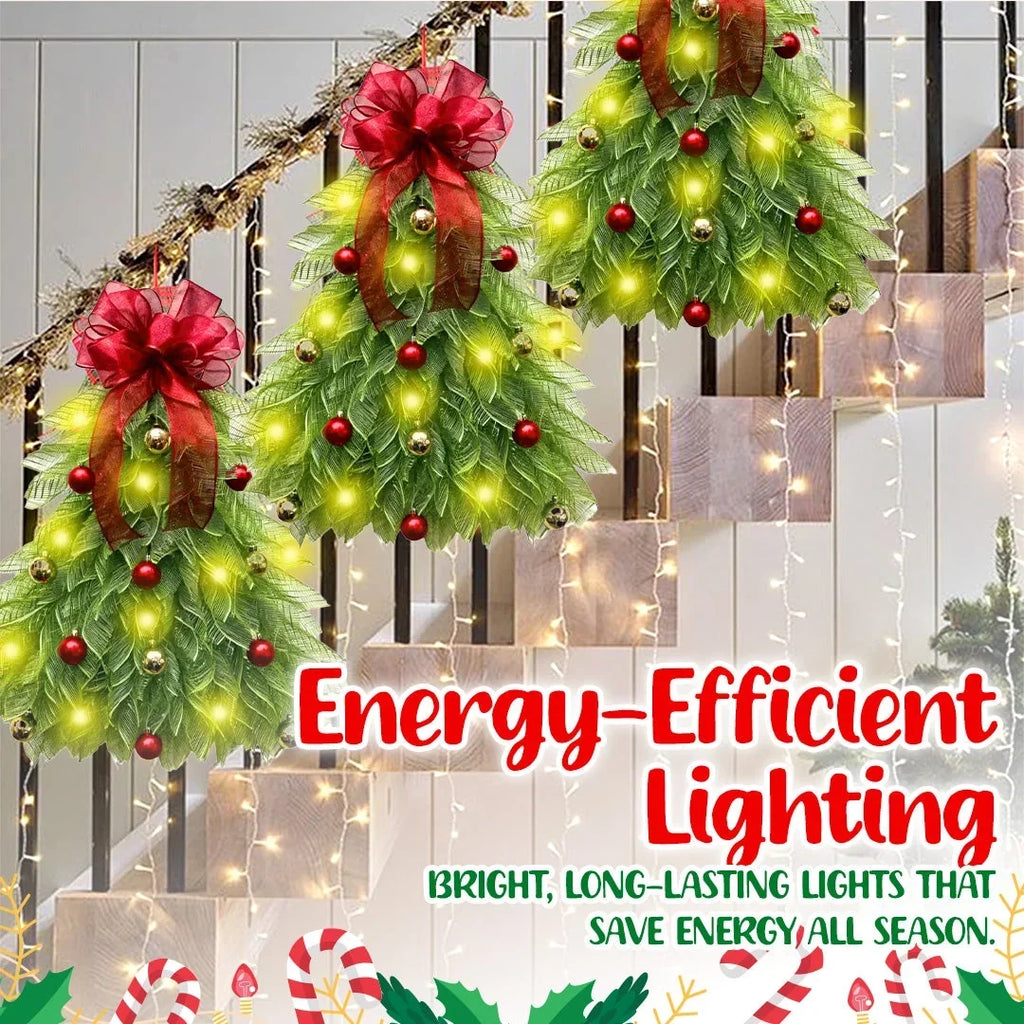 Couronne de Noël | Arbre inversé & Minuteur LED | 53 x 48 cm