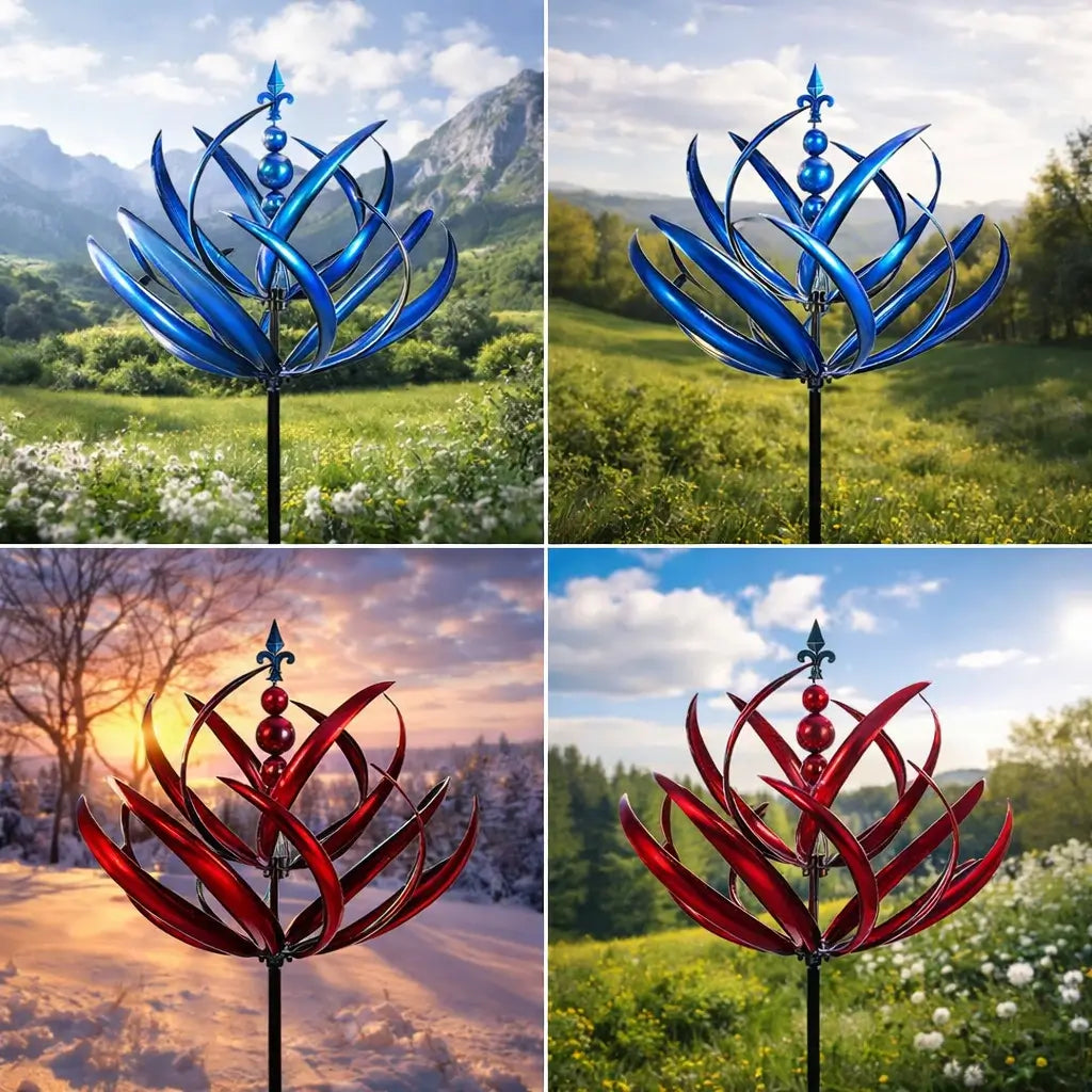 Moulin à Vent en Métal en Forme de Lotus | Girouette | Résistant à la Rouille