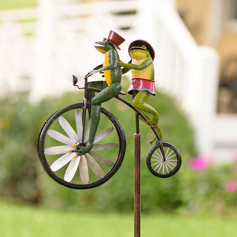 Moulin à Vent Animal en Vélo Fantaisiste avec Roue Tournante | Décoration de Jardin Unique pour Espaces Extérieurs Ludiques