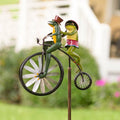 Moulin à Vent Animal en Vélo Fantaisiste avec Roue Tournante | Décoration de Jardin Unique pour Espaces Extérieurs Ludiques