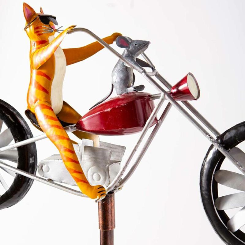Moulin à Vent Animal en Vélo Fantaisiste avec Roue Tournante | Décoration de Jardin Unique pour Espaces Extérieurs Ludiques