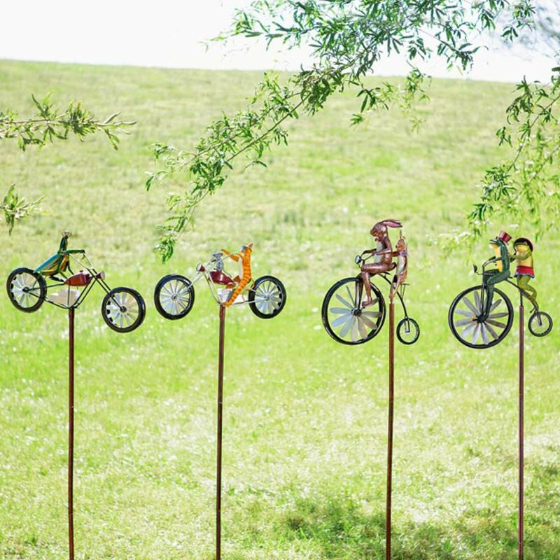 Moulin à Vent Animal en Vélo Fantaisiste avec Roue Tournante | Décoration de Jardin Unique pour Espaces Extérieurs Ludiques