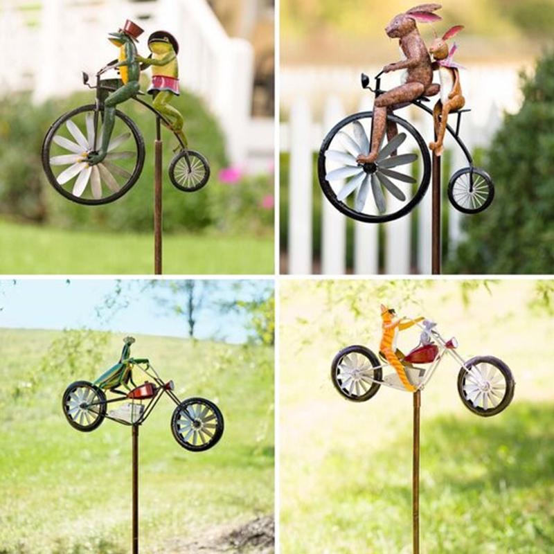 Moulin à Vent Animal en Vélo Fantaisiste avec Roue Tournante | Décoration de Jardin Unique pour Espaces Extérieurs Ludiques