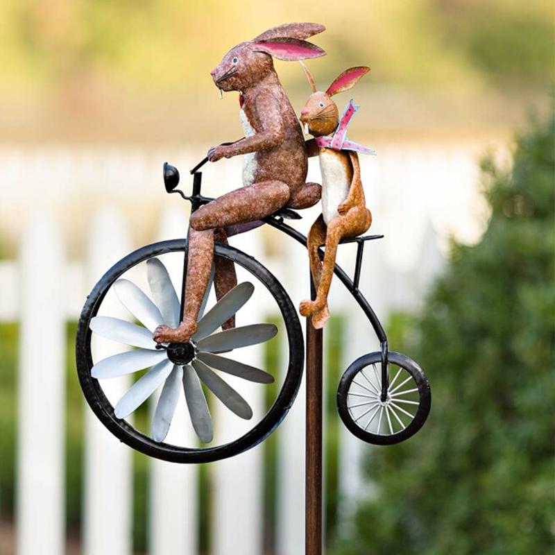 Moulin à Vent Animal en Vélo Fantaisiste avec Roue Tournante | Décoration de Jardin Unique pour Espaces Extérieurs Ludiques