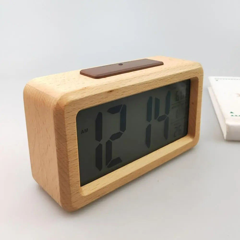 Réveil en Bois Naturel avec Affichage LED et Moniteur de Température