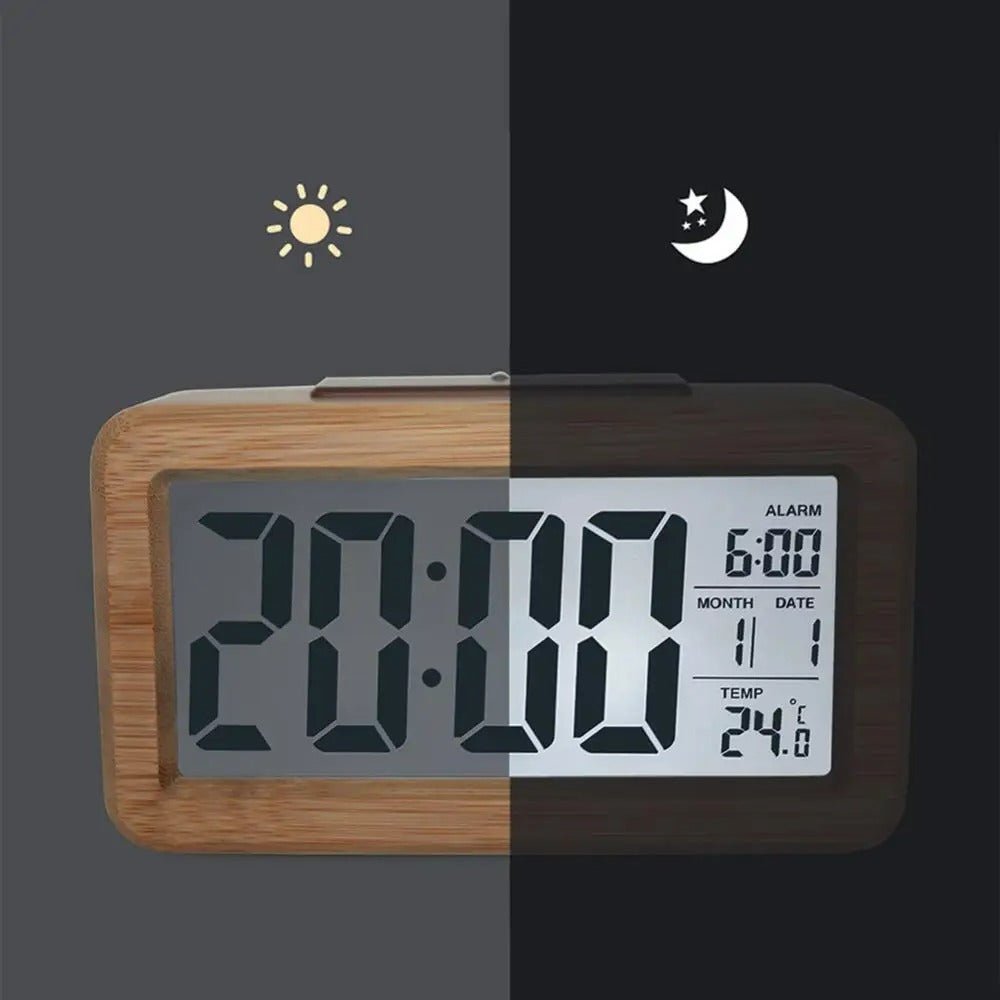 Réveil en Bois Naturel avec Affichage LED et Moniteur de Température