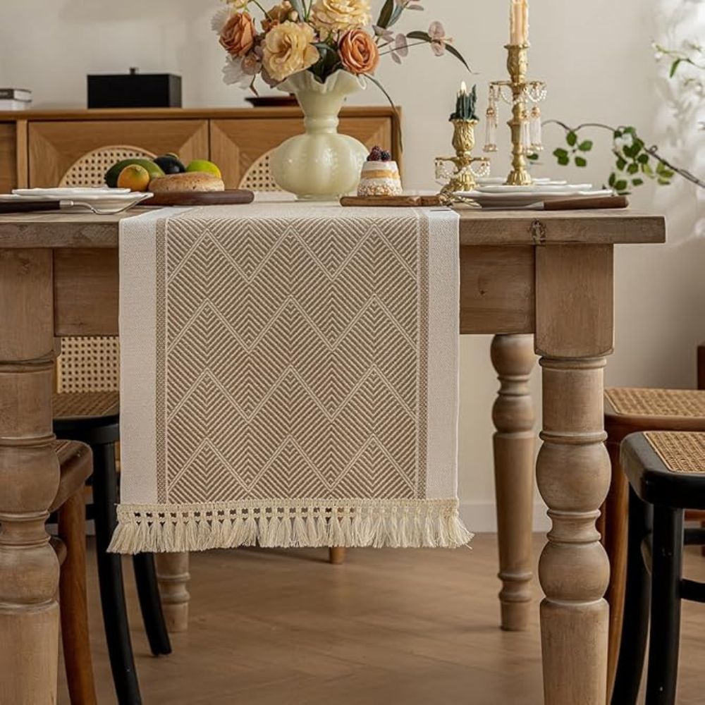 Nappe Tissée de Luxe avec Motif Zigzag – Nappe Scandinave pour Table à Manger & Intérieur