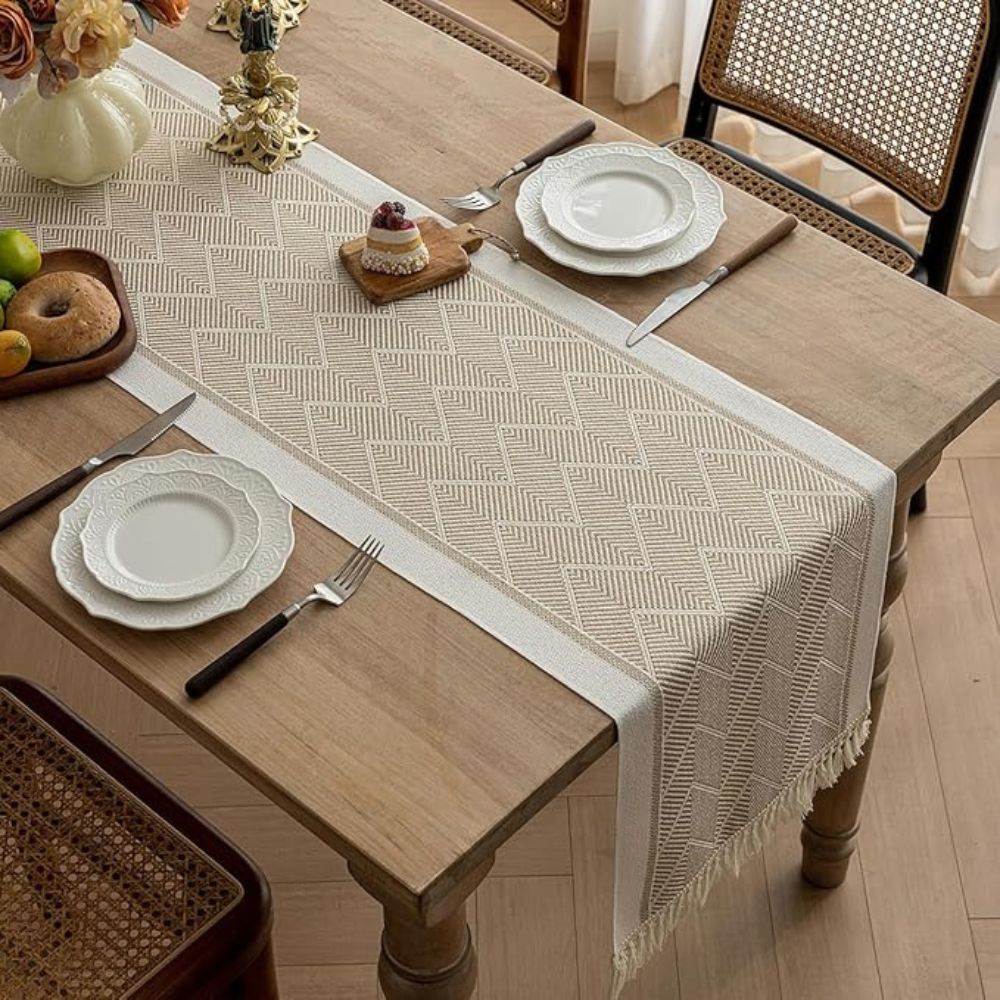 Nappe Tissée de Luxe avec Motif Zigzag – Nappe Scandinave pour Table à Manger & Intérieur