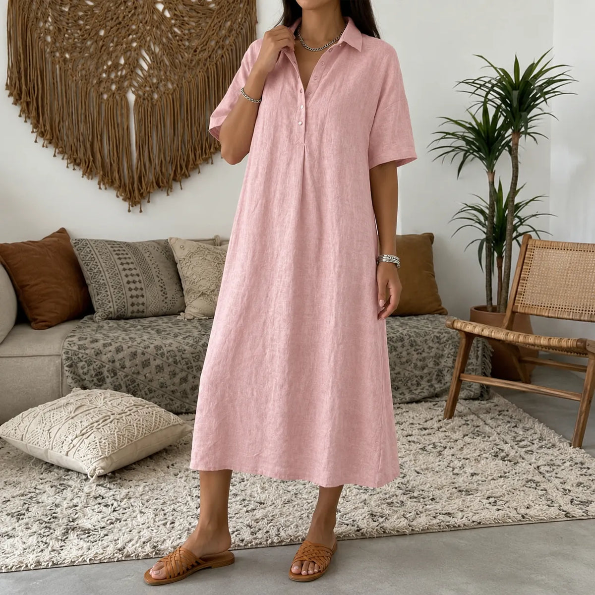 Lunavia – Robe Chemise Midi Oversize pour Femmes