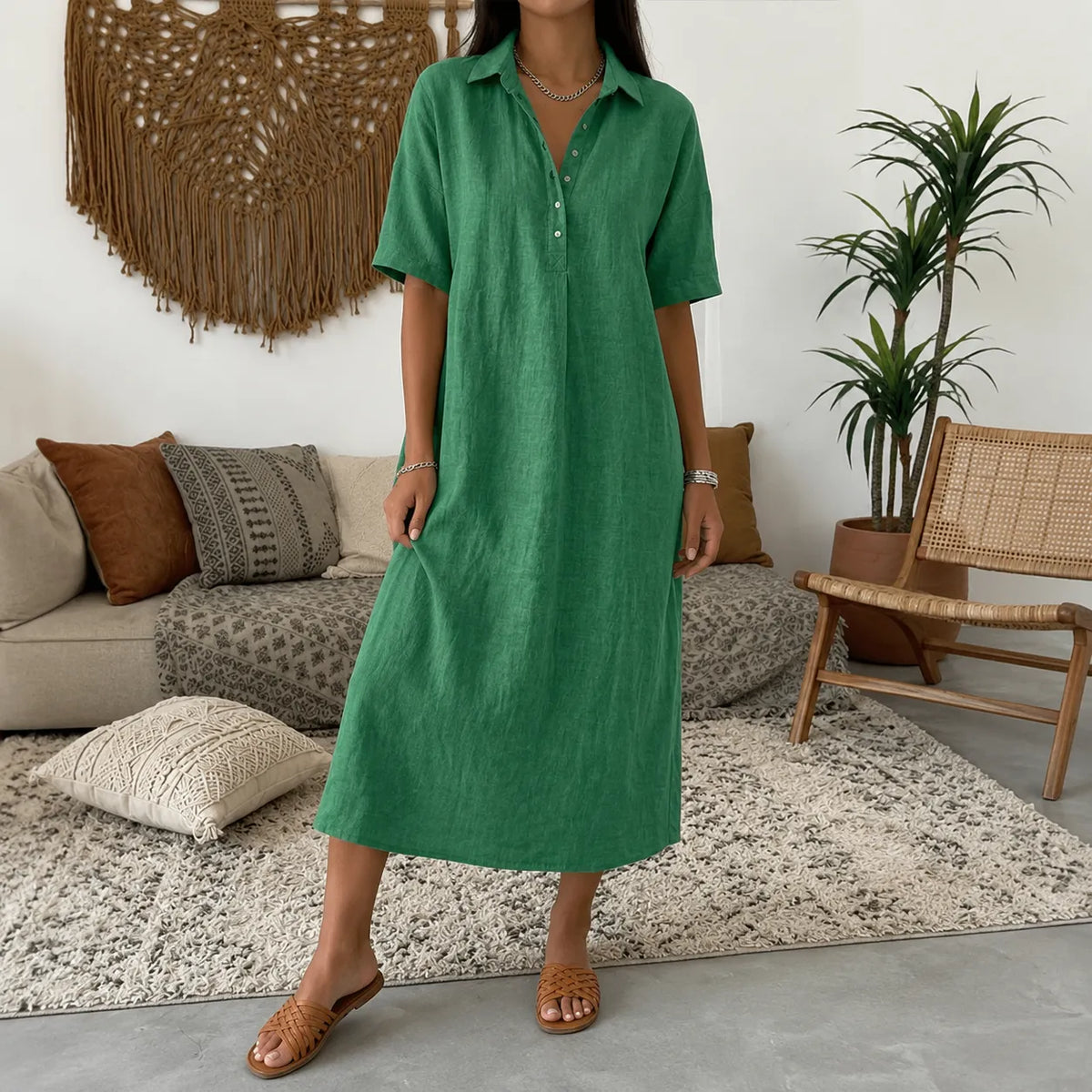 Lunavia – Robe Chemise Midi Oversize pour Femmes