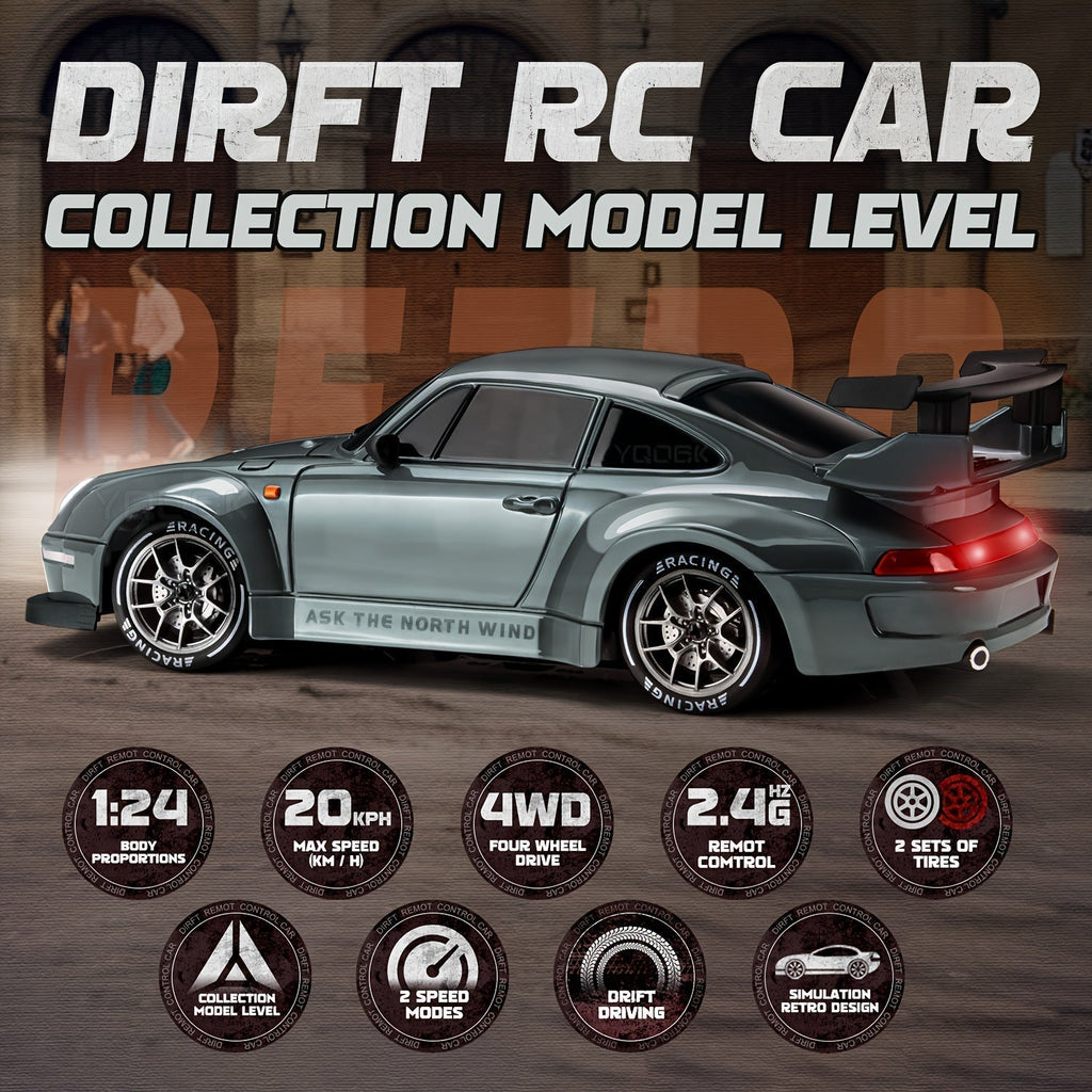Skanto | Voiture de Drift RC Ultime 1:24 avec Roues LED – Jouet de Course Rechargeable 4WD