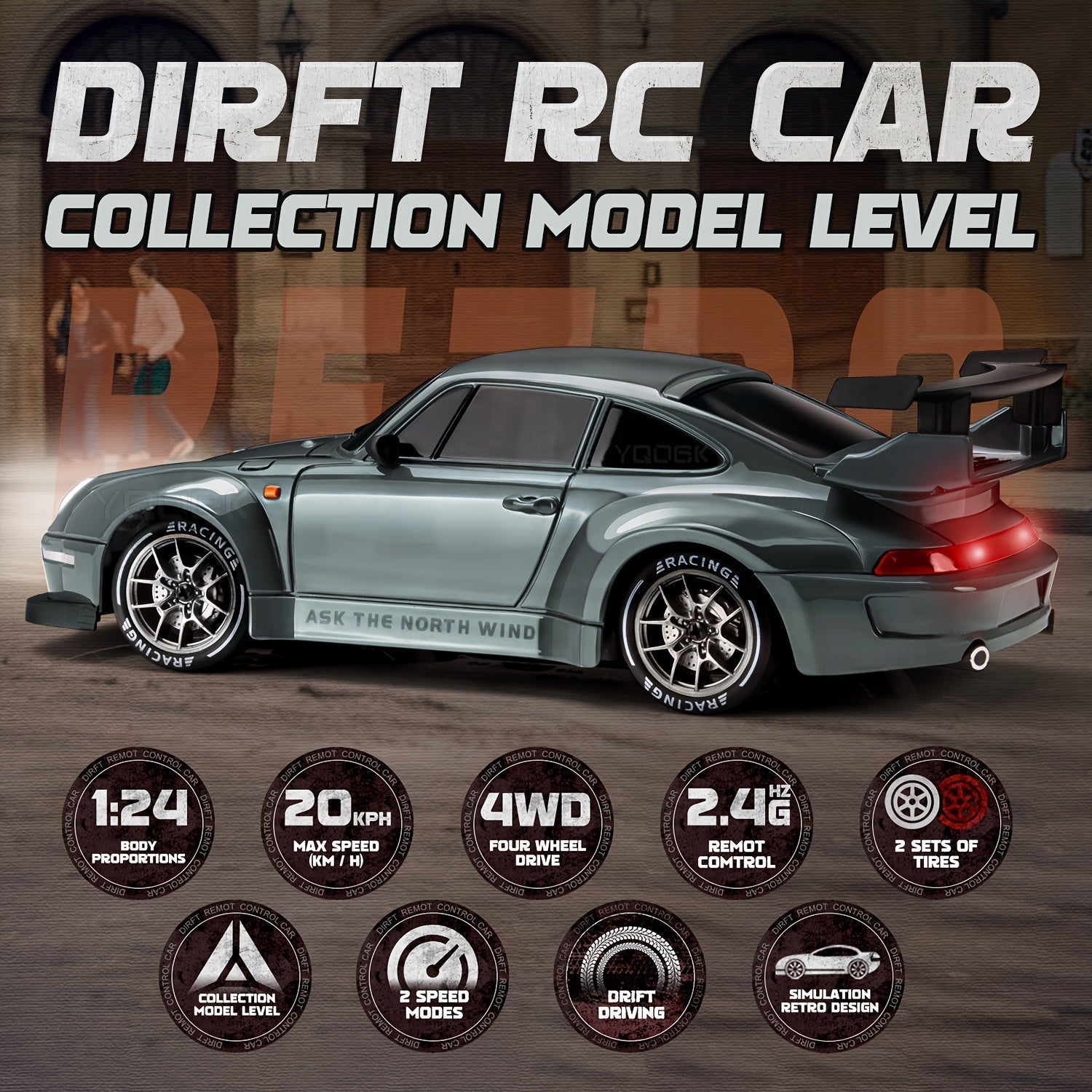 Skanto | Voiture de Drift RC Ultime 1:24 avec Roues LED – Jouet de Course Rechargeable 4WD
