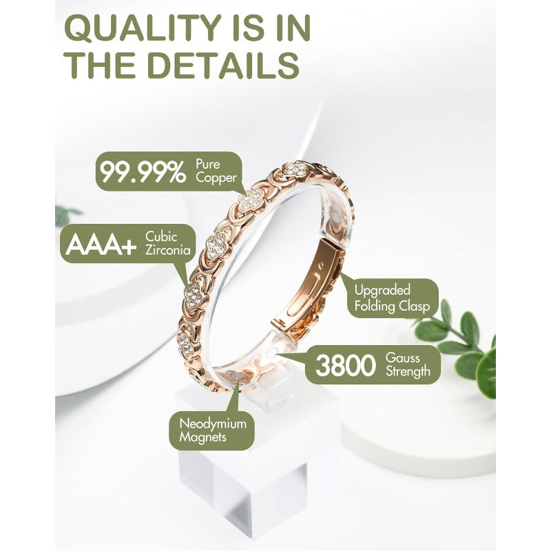 Bracelet Magnétique en Cuivre GlamClover Infinity Clover avec Ajusteur