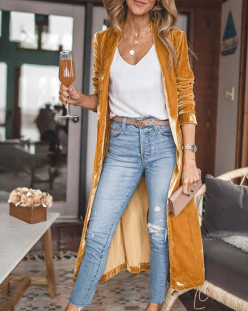 Cardigan Long Duster en Velours pour Femmes
