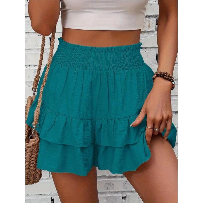 Shorts à volants smockés taille haute – Bas de lounge léger à double couche