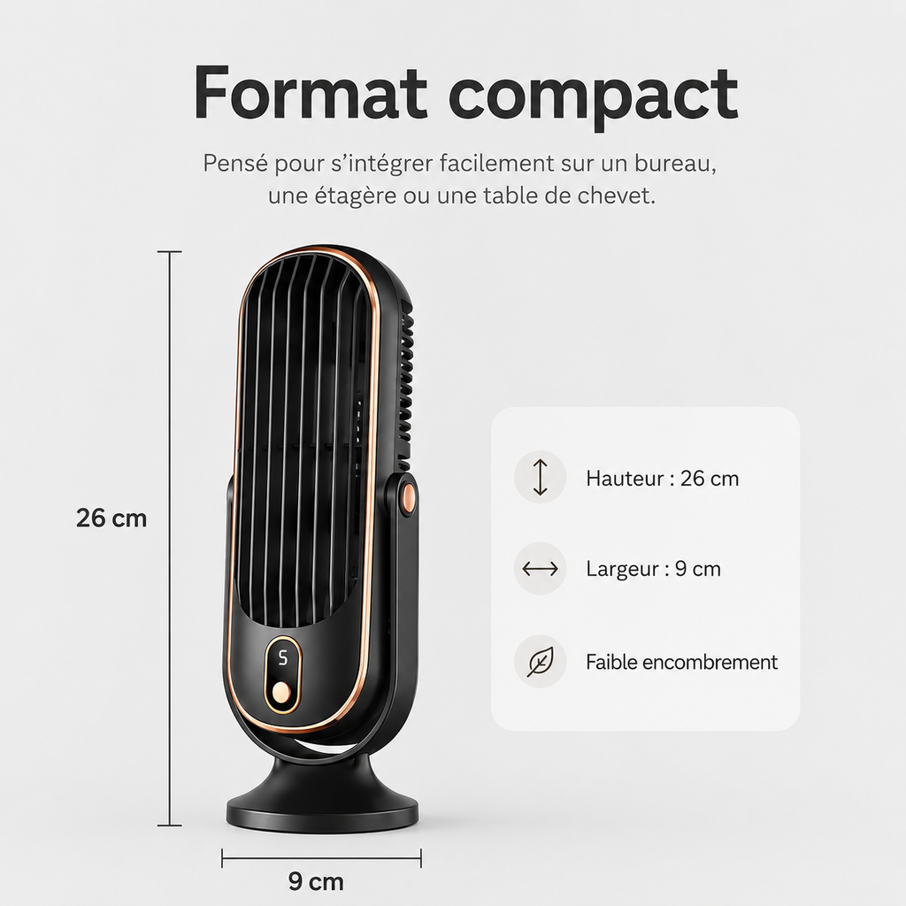 Ventilateur de Refroidissement AeroLux Elite | Double Moteur, Rotation à 720°, Rechargeable par USB & Ultra Silencieux pour un Confort Ultime Partout