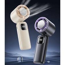 FrostTurbo Ventilateur à main avec fonction de refroidissement par glace | 199 niveaux réglables | Affichage numérique LED | Portable pour usage à la main et sur table | Batterie rechargeable USB | Idéal pour les voyages et à la maison