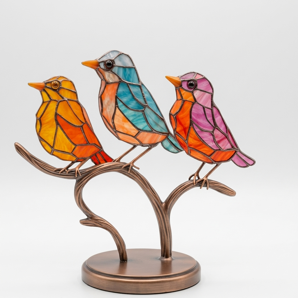 Décoration de Fenêtre avec Oiseaux Colorés Style Artistique pour la Maison