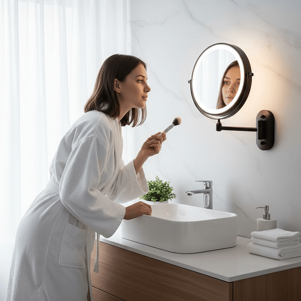 Miroir Agrandissant LED Rechargeable Dimmer Maquillage Salle de Bain Miroir Cosmétique Rond 20cm | Sansoti