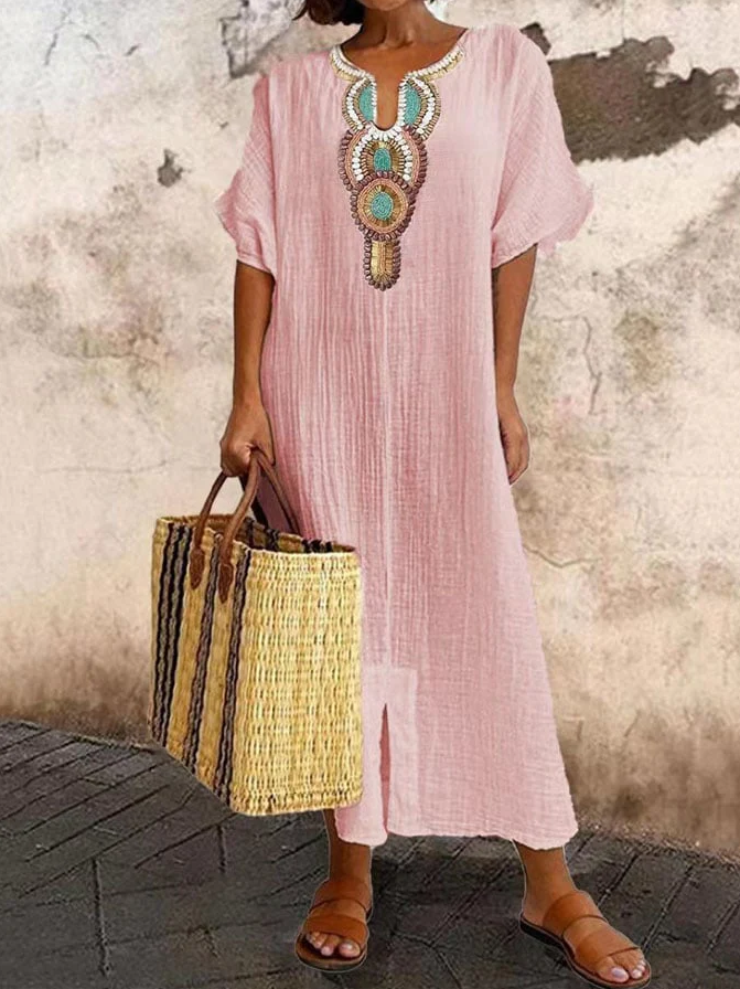 Robe Kaftan Aérée pour Femmes avec Accents Ethniques