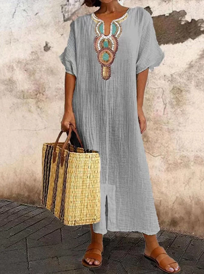 Robe Kaftan Aérée pour Femmes avec Accents Ethniques
