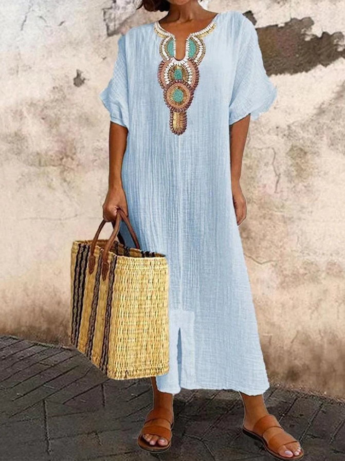 Robe Kaftan Aérée pour Femmes avec Accents Ethniques