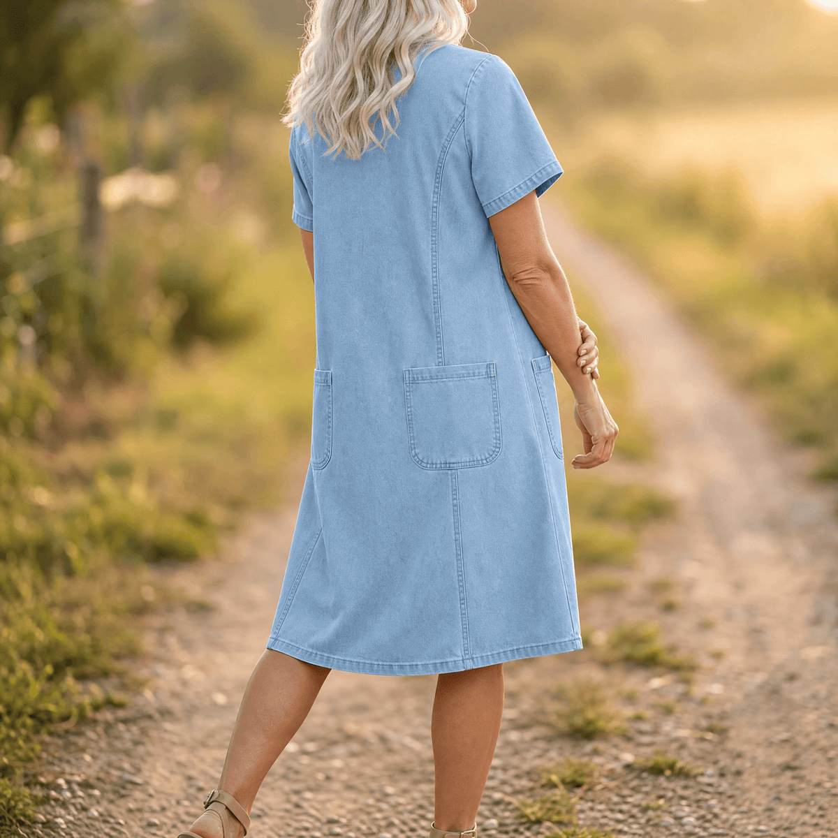 Aurelene – Robe en denim à col en V pour femmes avec poches