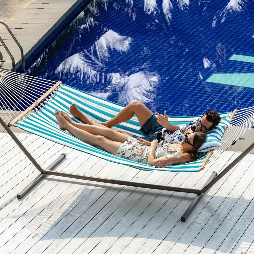 Hamac Matelassé à Double Couche pour Détente sur Patio et au Bord de la Piscine