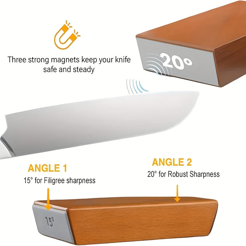 Set de pierre à aiguiser DuoCut | Pierre diamantée avec support magnétique | Angles d'affûtage de 15° & 20° | Bois & Métal