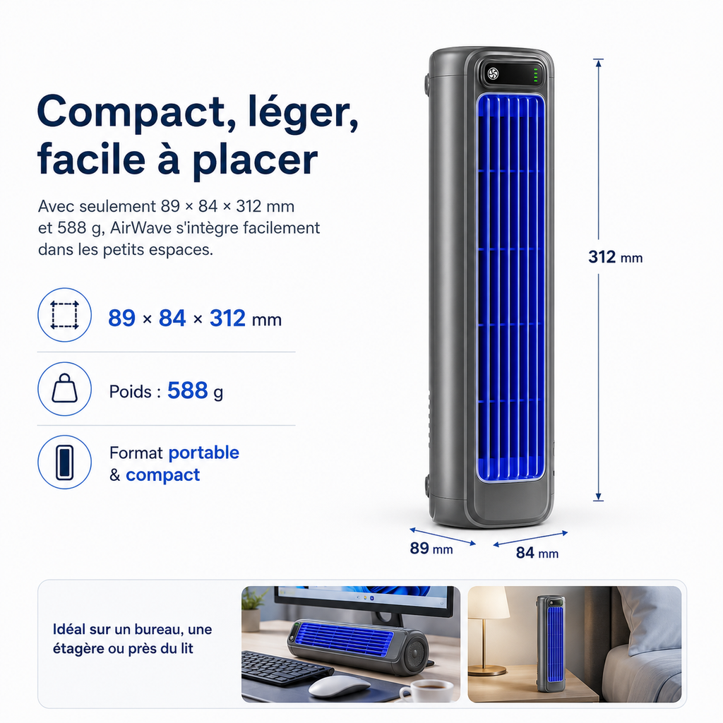 AirWave – Climatiseur Portable Rechargeable avec 12 Heures d'Autonomie