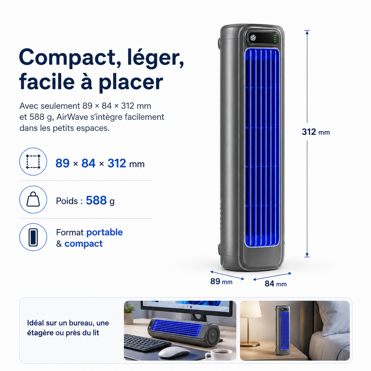 AirWave – Climatiseur Portable Rechargeable avec 12 Heures d'Autonomie