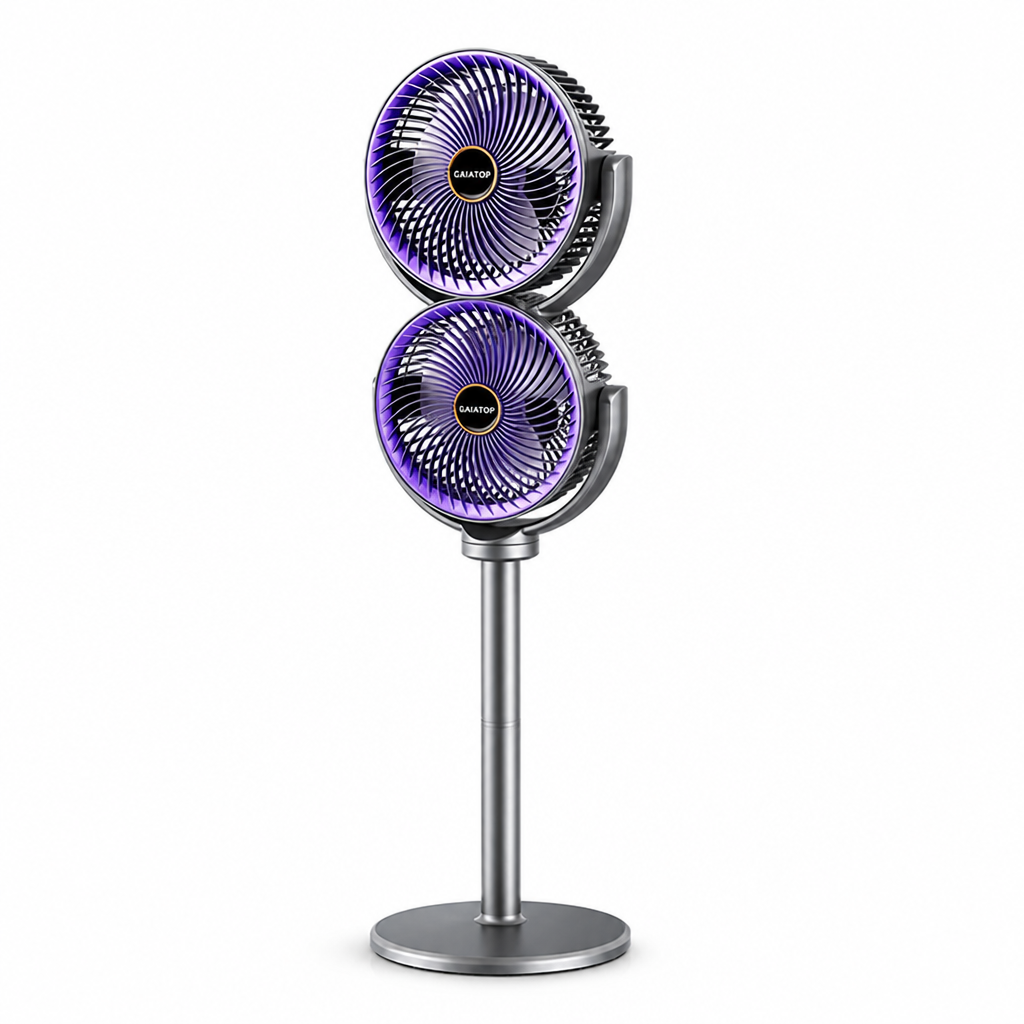Ventilateur de sol à hauteur réglable à double tête (rechargeable par USB-C)