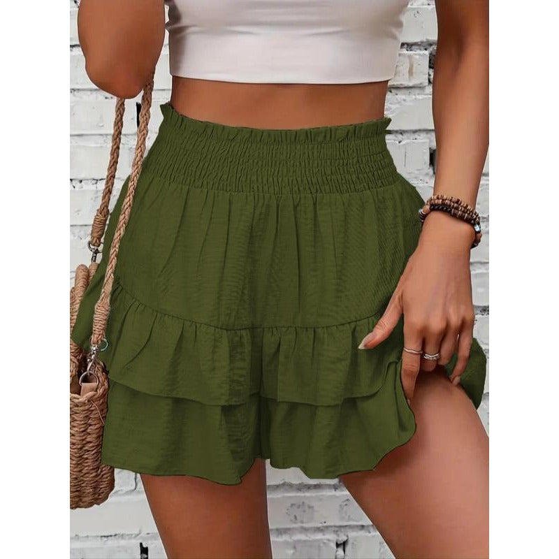 Shorts à volants smockés taille haute – Bas de lounge léger à double couche