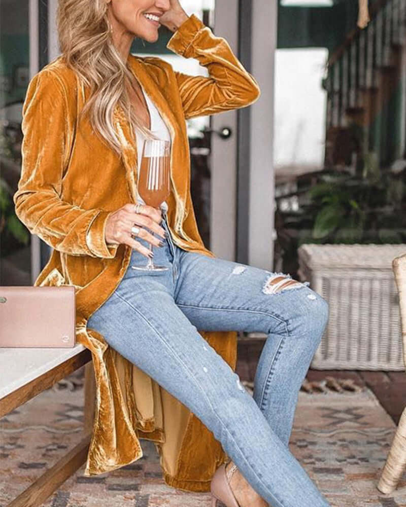 Cardigan Long Duster en Velours pour Femmes