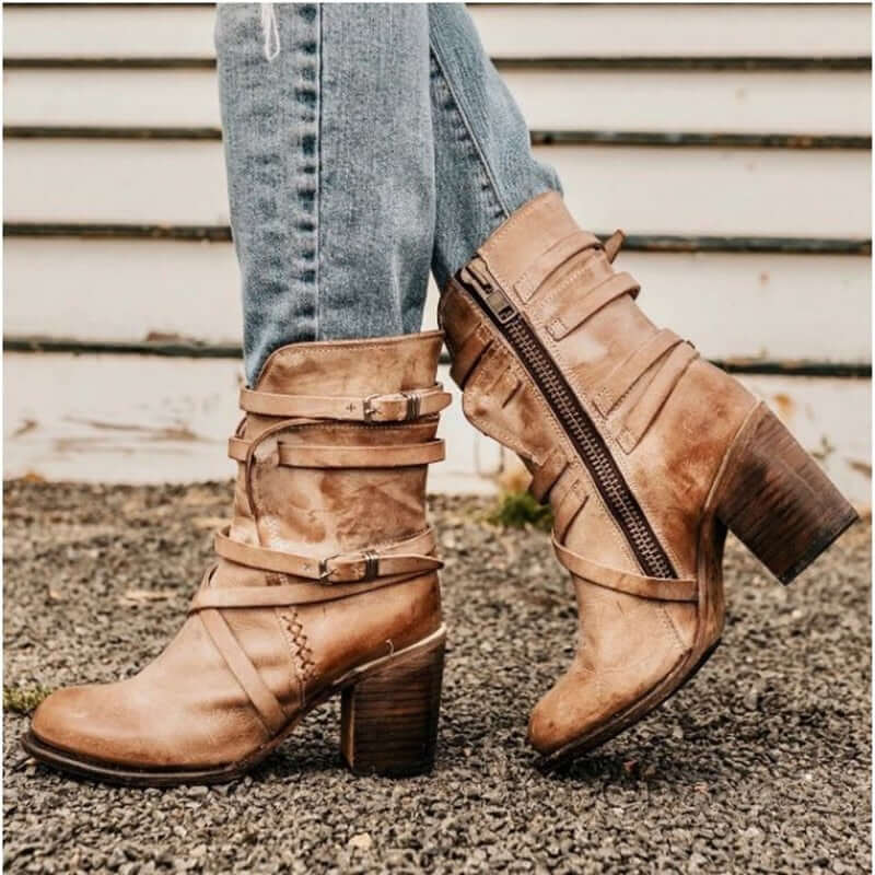 Bottines pour Femmes avec Sangles à Boucle et Talon Bloc