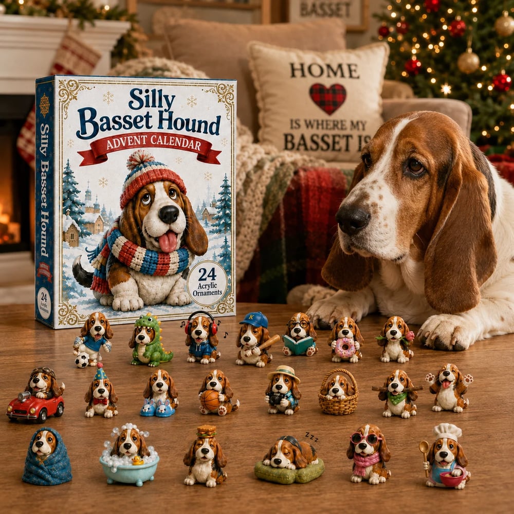 🔥🎁Calendrier de l'Avent Basset Hound Idiot 2026 - Compte à rebours festif de 24 jours
