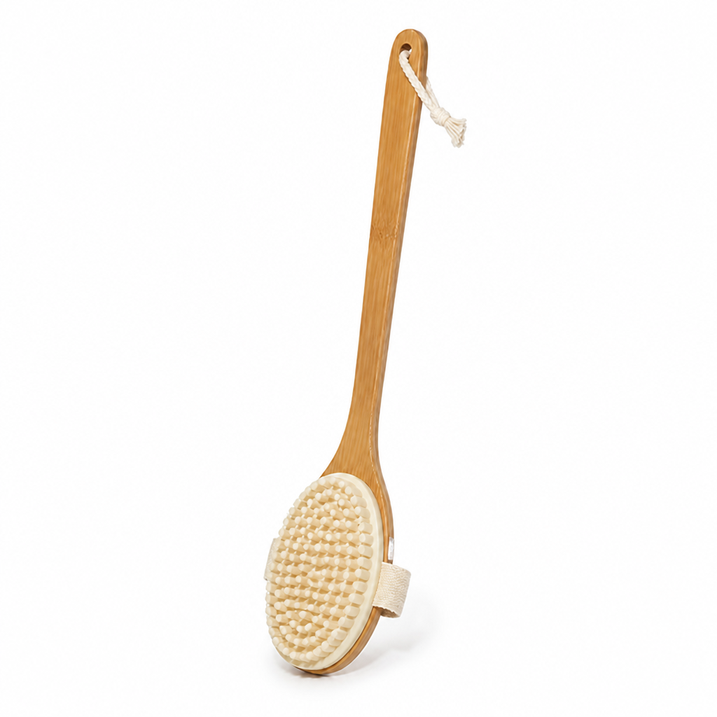 Brosse de gommage pour le dos en poils de sanglier naturels et long manche en bois