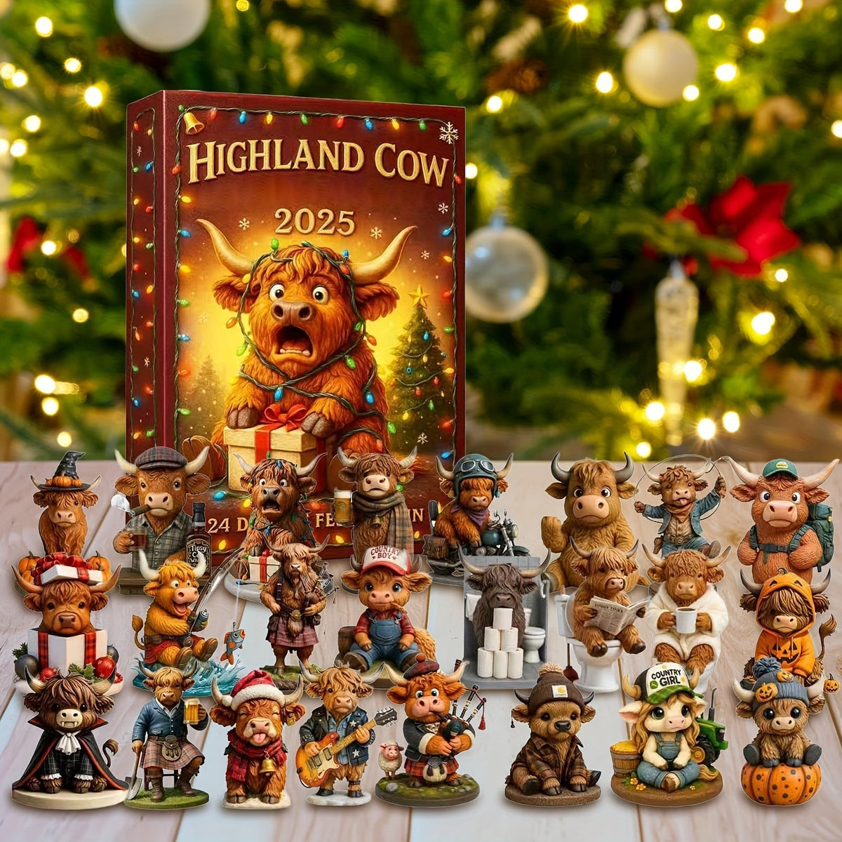 HighlandJoy | Calendrier de l'Avent 3D Vache des Highlands 2025 Expérience de Noël Unique 24 Figurines