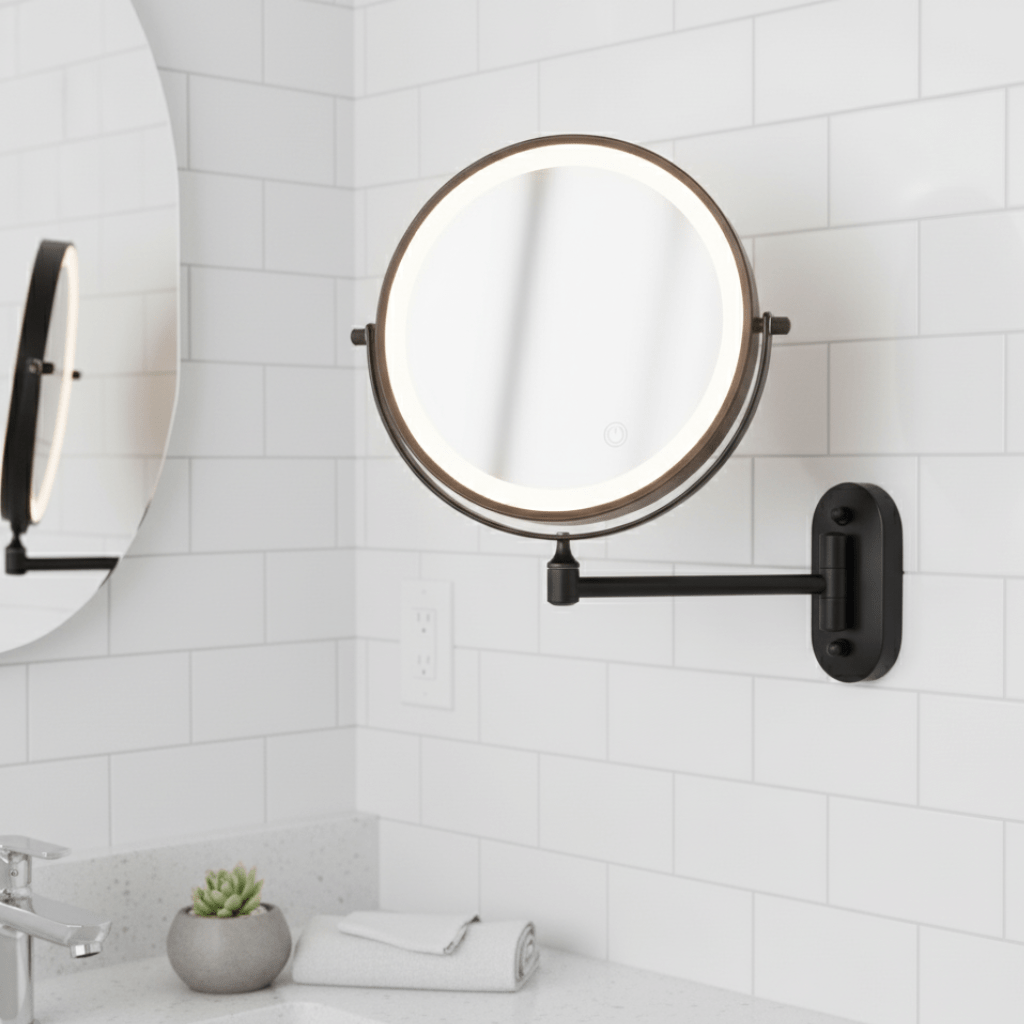 Miroir Agrandissant LED Rechargeable Dimmer Maquillage Salle de Bain Miroir Cosmétique Rond 20cm | Sansoti