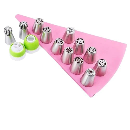 BeautyBake™ Set de Douilles | 14 pièces | Décoration de Gâteaux Professionnelle | Acier Inoxydable & Silicone