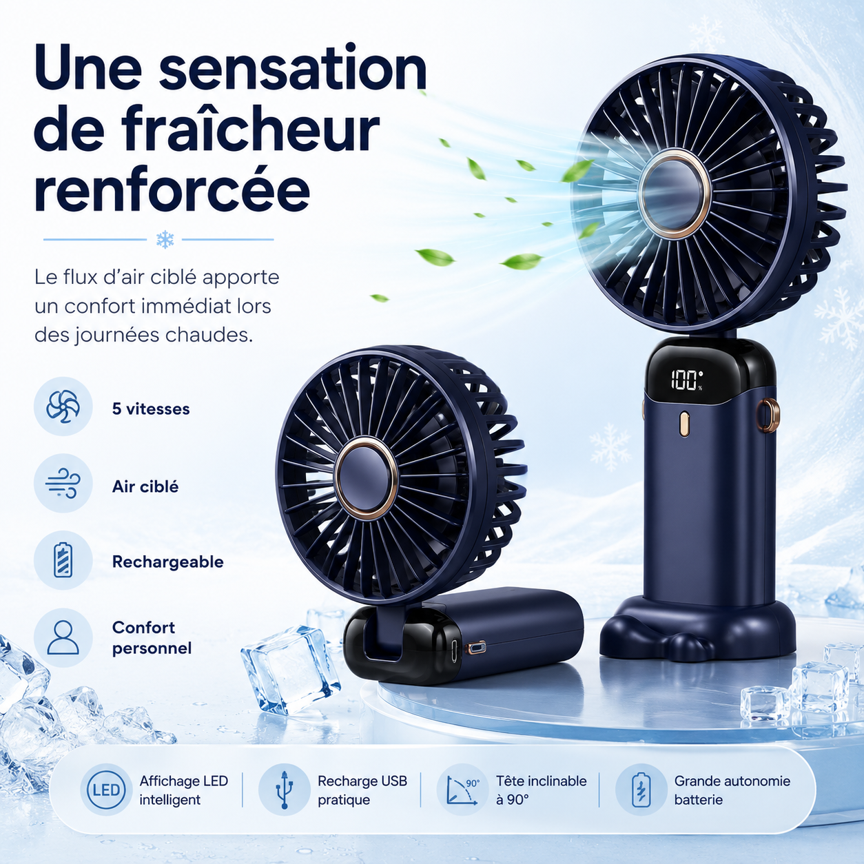 Ventilateur Portable Rechargeable 5000mAh